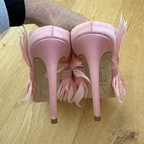 Keeyahri Pumps Feather Bow Open Toe Jenine Fairytale Size 10 Pink - Picture 6 of 8